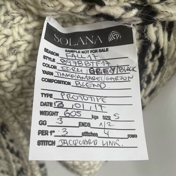 hand Knit Jacquard Link Chunky Knit Boat Neck Long Sleeve Sweater Ecru Black S - Picture 10 of 10